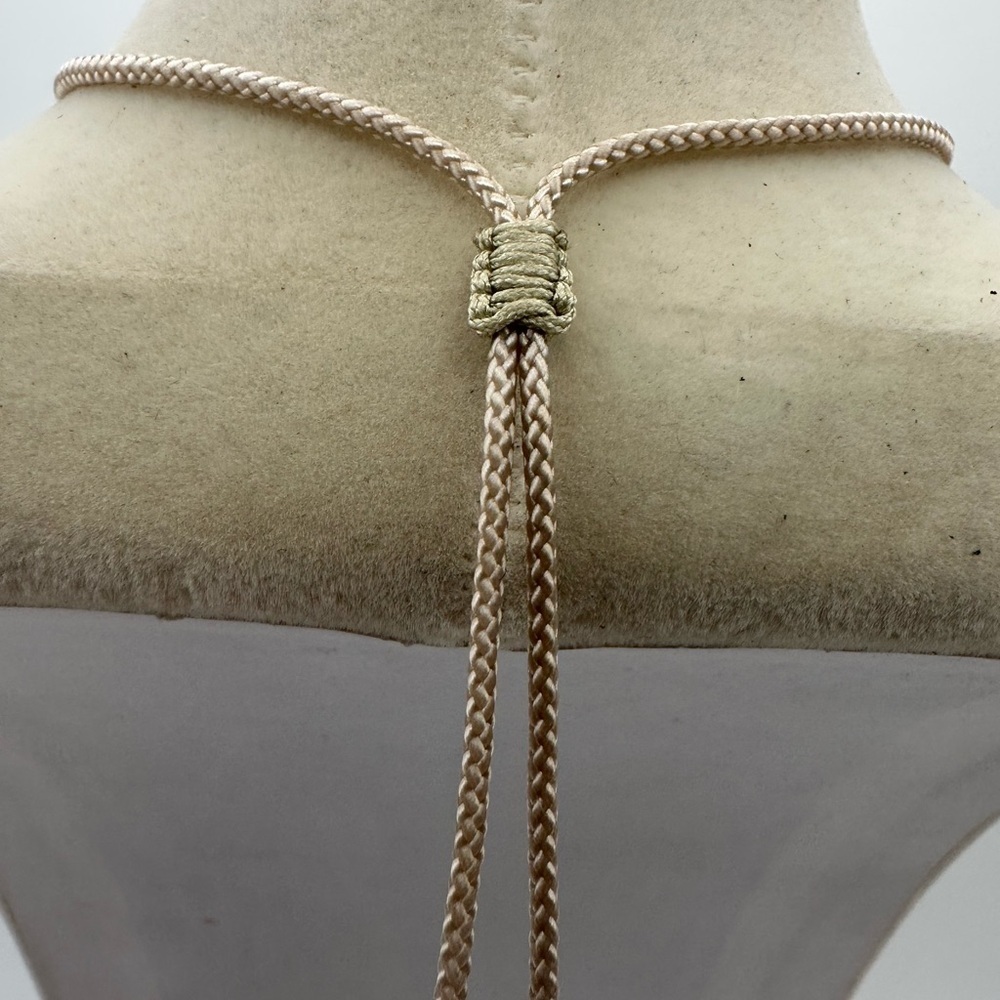 Polychrome Rose Pendant Necklace with Jade Bead on Beige Adjustable Rope - Picture 6 of 8